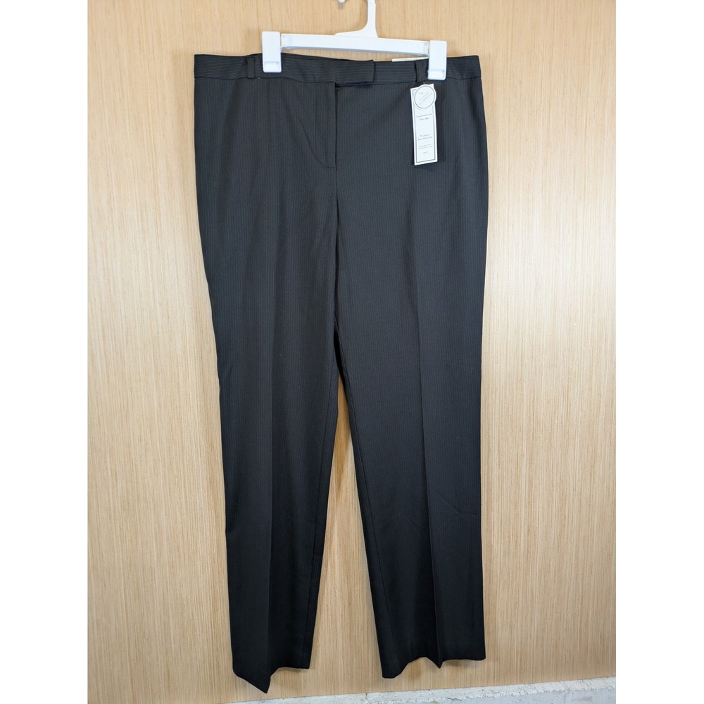 Charter Club Tummy Slimming Pinstripe Dress Pants Black Straight Leg Size 14 NEW